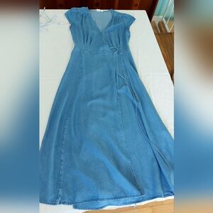 GAP Blue Denim Midi Wrap Dress